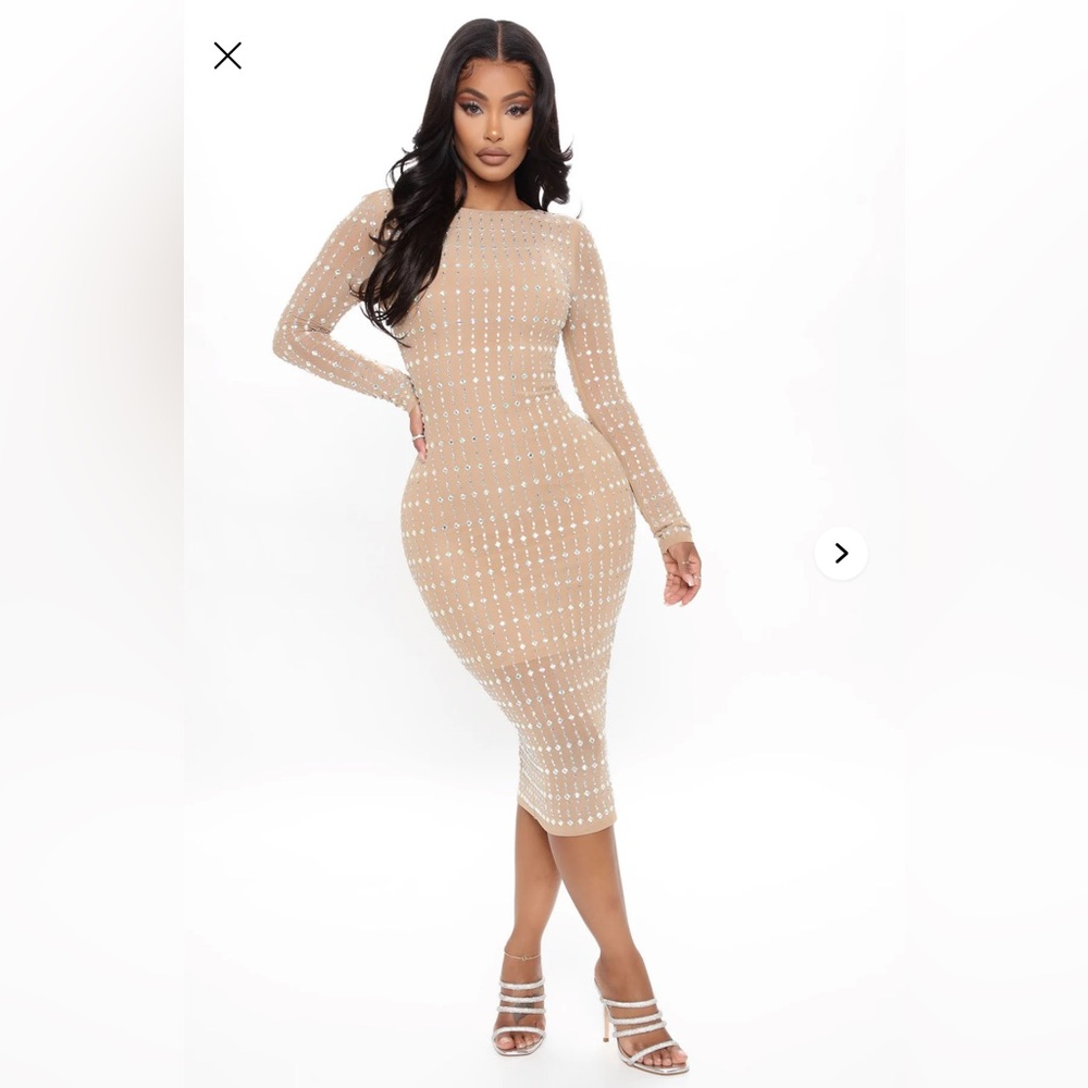 Sparkle And Shine Embellished Midi Dress - Nude - Fashion Nova